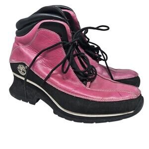 Vintage Y2K Timberland Boot Pink Black 8 Leather Streetwear Casual Lace Up